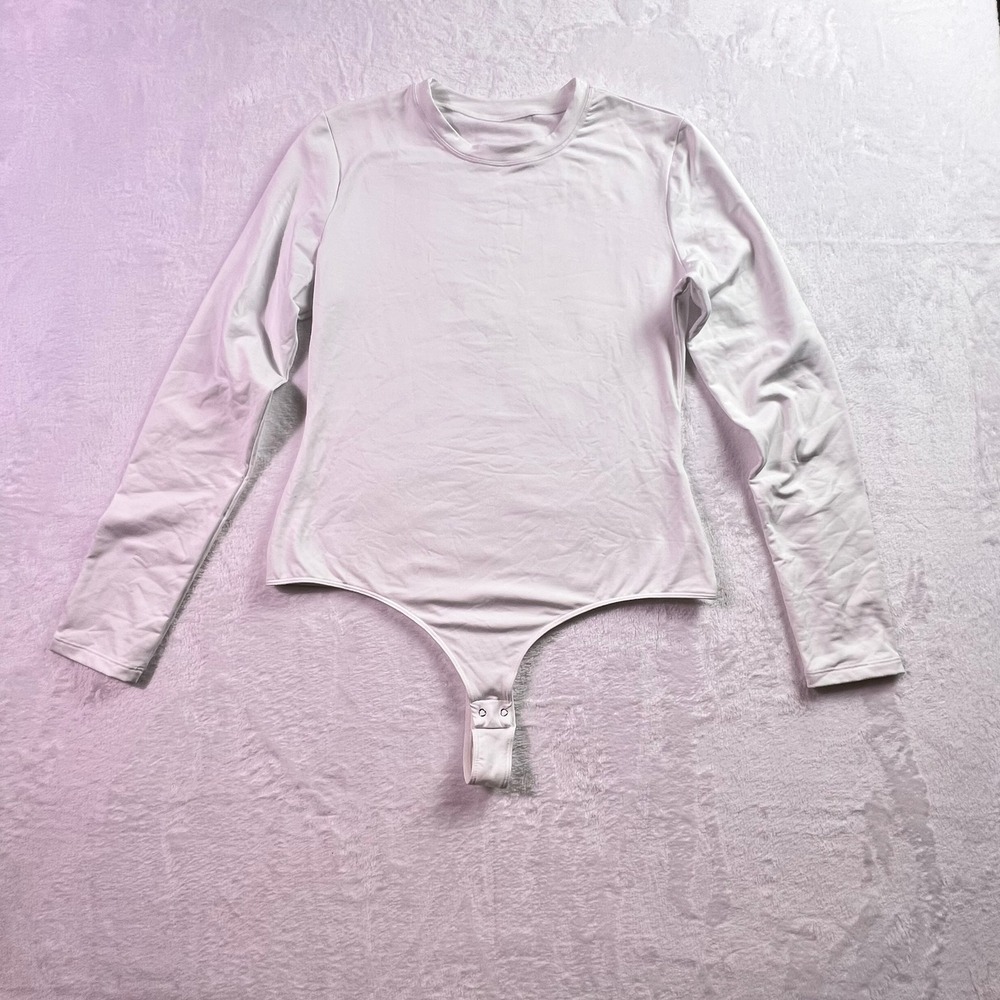 IUGA Womens White Long Sleeve Crew Neck Snap Bottom Bodysuit Size Large
